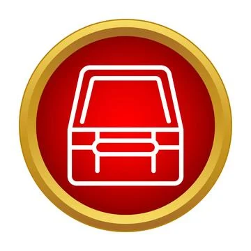 Linear treasure chest icon on red gold button Stock Illustration