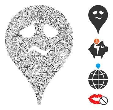 Linear Trouble Smiley Map Marker Icon Vector Collage 스톡 일러스트