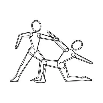 Linear of two abstract figures interacting in a dance or martial arts movem.. Stock Illustration