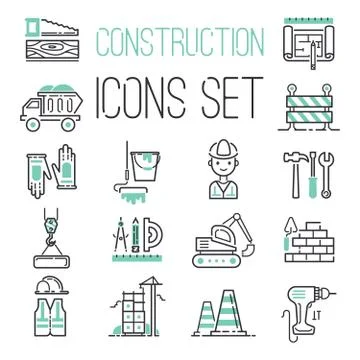 Linear under construction icons set universal web and mobile basic ui elements 스톡 일러스트