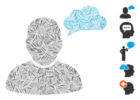 Linear User Thinking Cloud Icon Vector Collage Stock Illustration