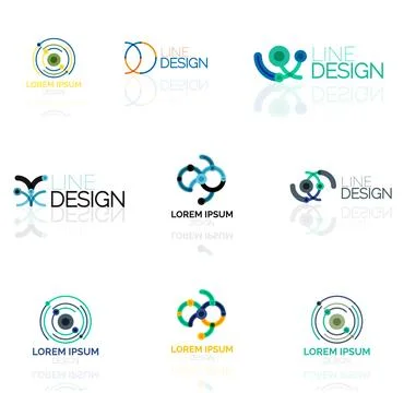 Linear vector abstract logo set, circles loops and swirls. Logotype brand Stock Illustration