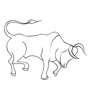 Linear vector drawing of a bull, symbol of 2021. Stock Illustration