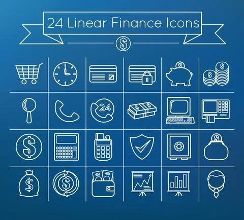 Linear Vector Finance Icons on gradient background 库存插图