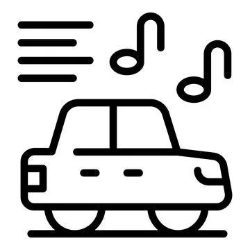 A linear vector icon illustrating a car with music notes symbolizing audio Stock Illustration