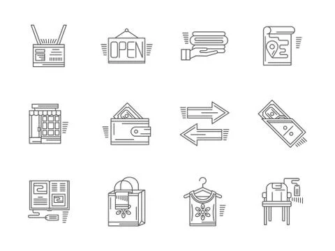 Linear vector icons for commission shop Stock Illustration