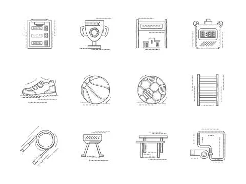 Linear vector icons set for physical education Illustrazione stock
