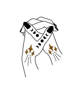 Linear vector illustration of hands. Drawn magical symbols. Stock Illustration