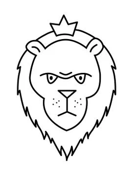 Linear vector illustration of a lion in cartoon style Illustrazione stock