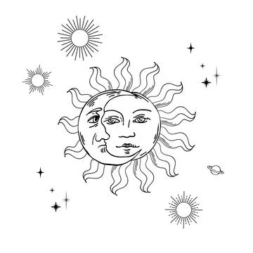 Linear vector illustration of sun, moon Stock Illustration