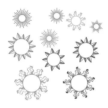Linear vector illustration of suns Stock Illustration