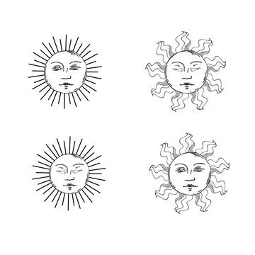 Linear vector illustration of suns Stock Illustration