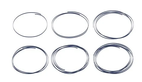 Linear vector image on a white background, a set of hand-drawn ovals for desi Stock Illustration