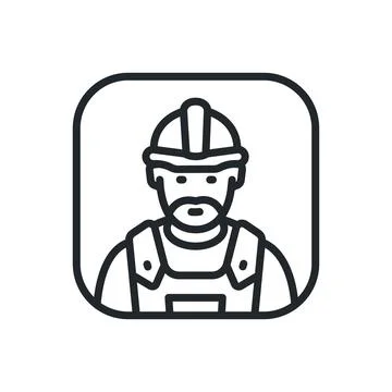 Linear vector image on a white background, builder icon, a man in a construct イラスト素材
