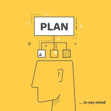 Linear vector image on a yellow background, a mans head and a rectangular s.. Stockillustratie