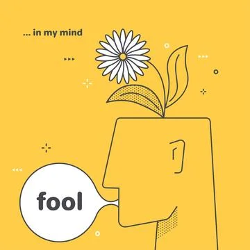 Linear vector image on a yellow background, the head of a man and a growing.. Stock Illustration
