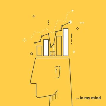 Linear vector image on a yellow background, the head of a man and the growi.. Stock Illustration