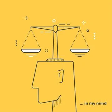 Linear vector image on a yellow background, the head of a man with weights, i Stock Illustration