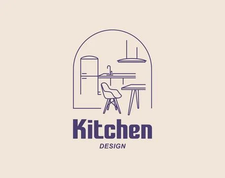 Linear vector logo featuring a kitchen set Stock Illustration