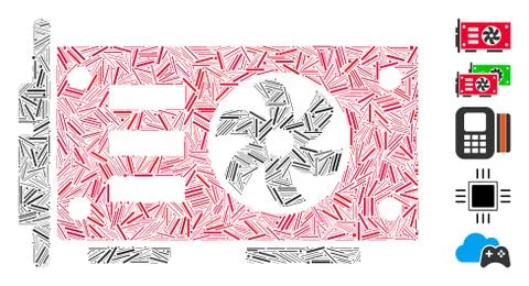 Linear Video Graphics GPU Card Icon Vector Collage イラスト素材