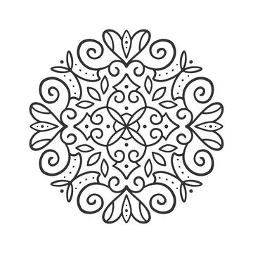 Linear vintage pattern in Victorian style in shape of a circle. Ornate Flaral 스톡 일러스트