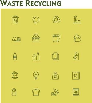 Linear waste recycling icon set Stock Illustration
