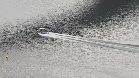 Linear water wake pattern on the Rhine River in COLOGNE Stock Footage 345096117