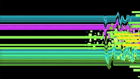 Linear wavy Glitch effect of green and blue pixels on a black background. 스톡 일러스트