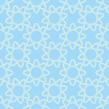 Linear white flowers on  blue background seamless pattern. Abstract cute vect Illustrazione stock