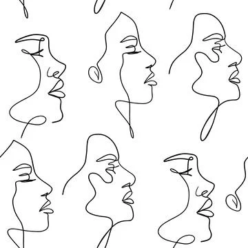 Linear woman face seamless pattern. Abstract minimal one line female portrait Stock Illustration
