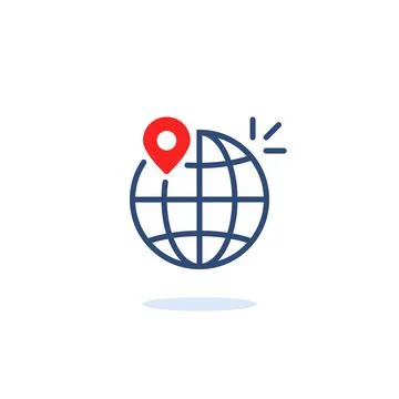 Linear world globe with land mark pin Stock Illustration