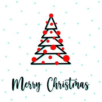 Linear xmas tree greeting card with Merry Christmas lettering. Linear xmas tree Stock Illustration