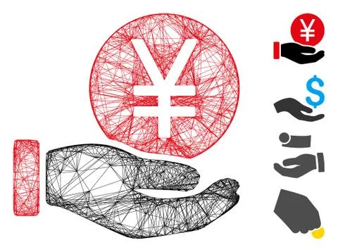 Linear Yen Coin Payment Hand Vector Mesh Stock Illustration