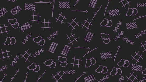 Lineart pattern seamless background with playful purple doodles creating Stock Footage 334368620