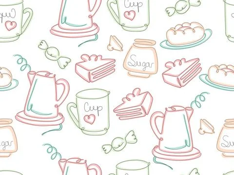 Lineart  seamless pattern for tea cup. Stock Illustration
