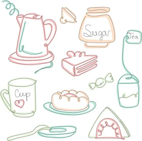 Lineart set for tea cup Stock Illustration