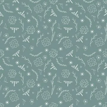 Lineart spring flowers pattern Stock Illustration