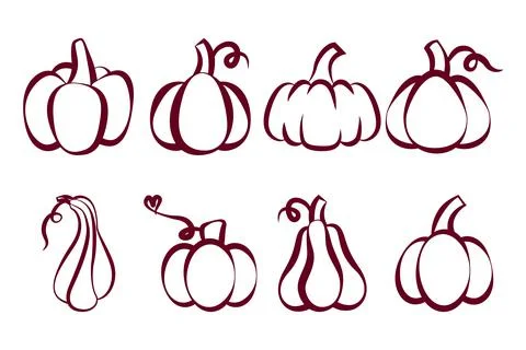 Lineart of various pumpkins set. Isolated on white background. Elements for a Stock Illustration
