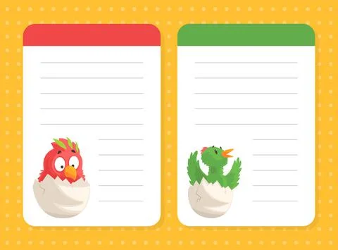 Lined Card with Chick Hatching from Eggs Vector Template Stock Illustration