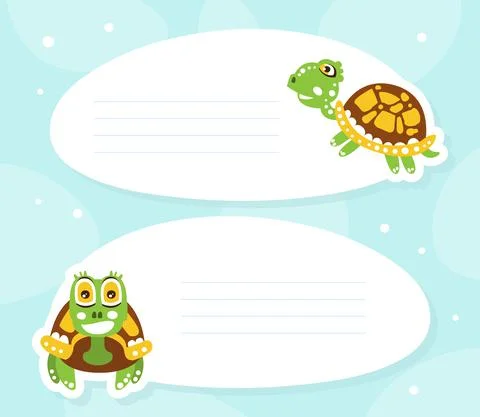 Lined Card with Happy Green Turtle with Shell Vector Illustration 스톡 일러스트