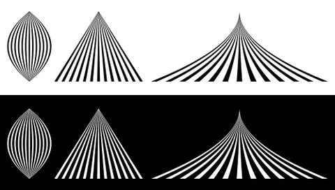 Lined elements - Almond, triangle and bent triangle. Merging, converging line Stock Illustration
