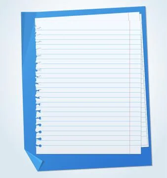 Lined exercise sheets and sheet of blue paper with crumpled edges Stock Illustration