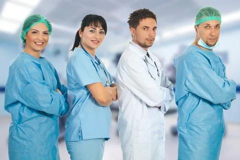 Lined five doctors in profile Stock Photos