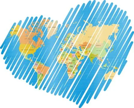 Lined Heart  world map Stockillustratie