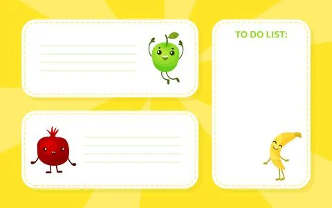 Lined Note and To Do List Card with Funny Humanized Fruit Vector Template Stock Illustration