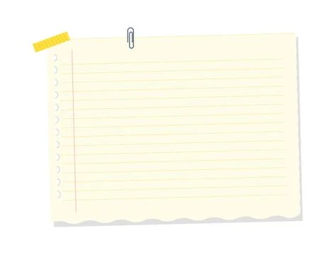 Lined notebook paper sheet with tape and paperclip vector illustration Stock Illustration
