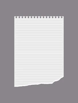 Lined notebook paper with torn edge, vector illustration isolated on gray 스톡 일러스트