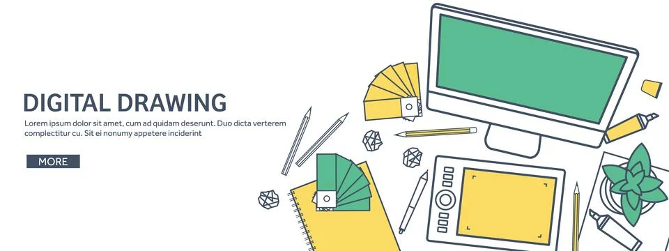 Lined, ouline flat graphic web design. Drawing and painting. Development 库存插图