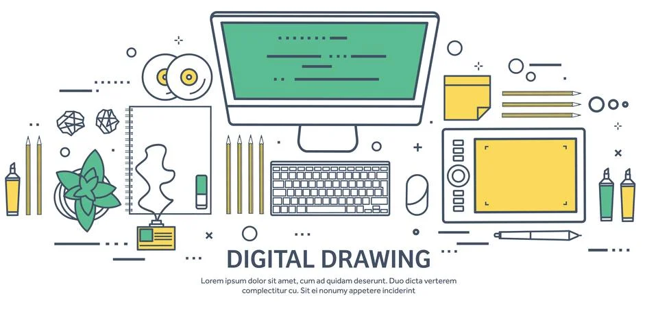 Lined, ouline flat graphic web design. Drawing and painting. Development Stock Illustration