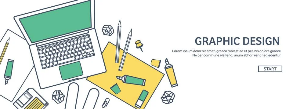 Lined, ouline flat graphic web design. Drawing and painting. Development 스톡 일러스트